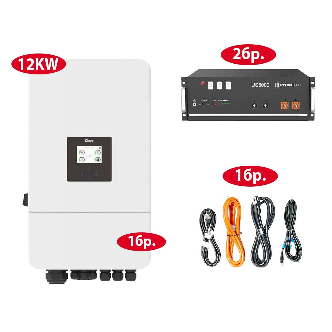 Хибриден ESS комплект DEYE + PYLONTECH – 12 kW / 9.6 kWh