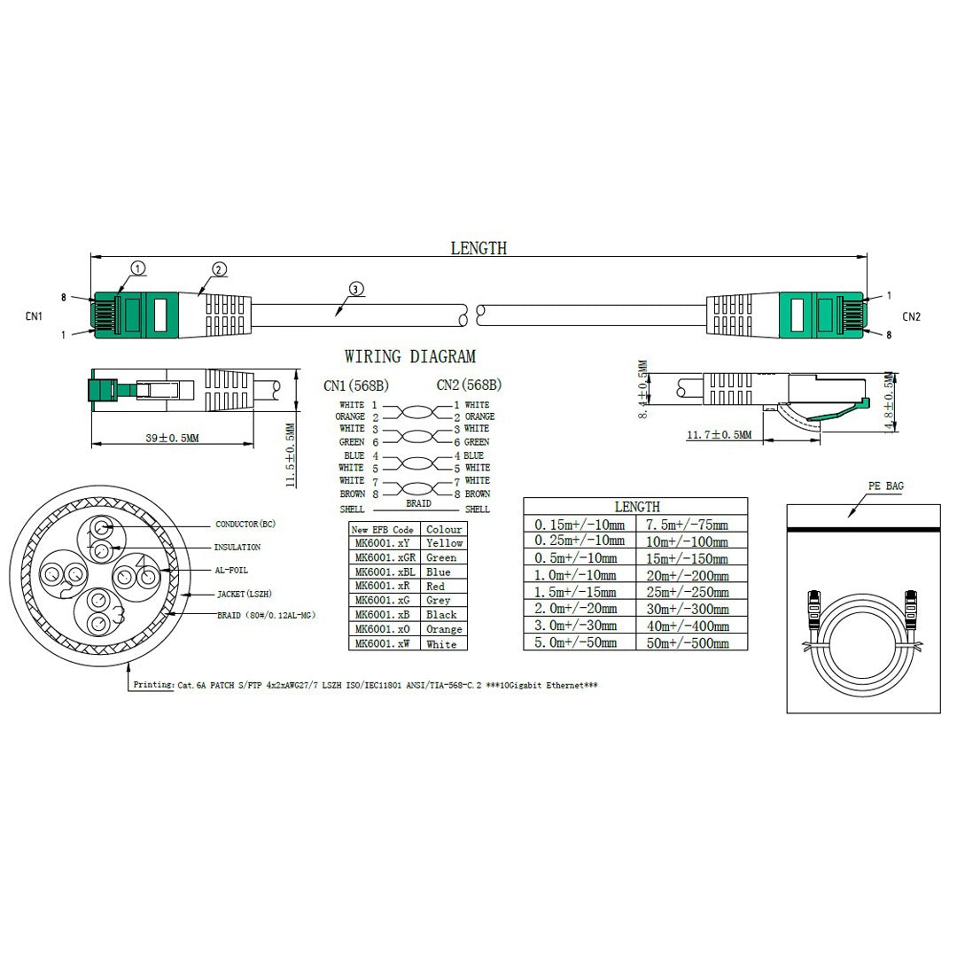 RJ45 Patch кабел S/FTP, Cat.6A, LSZH, 1 m, сив (VCom / EFB Elektronik)
