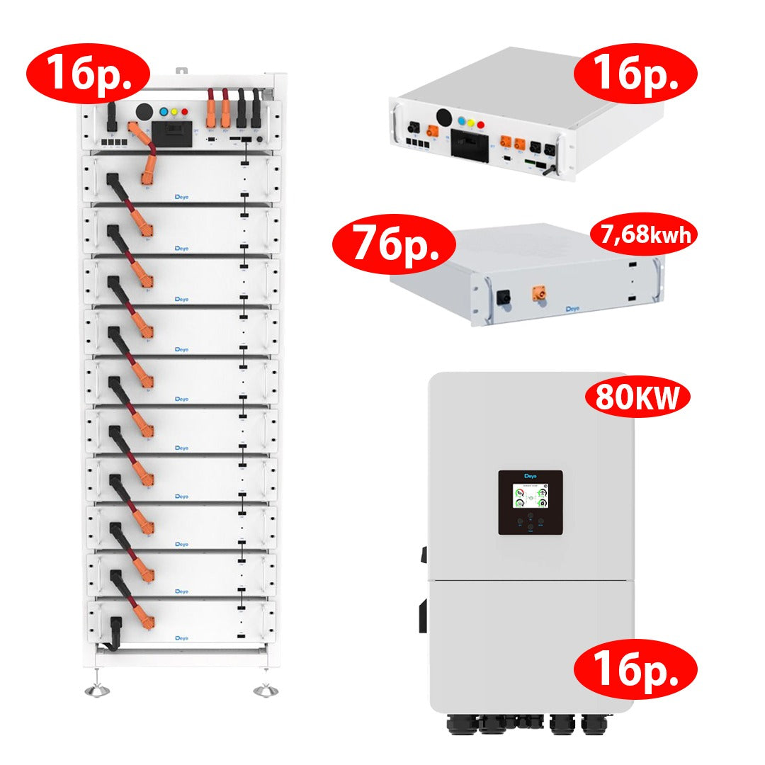 DEYE High Voltage Energy Storage System – 80KW Трифазен хибриден инвертор + LiFePO₄ HV батерия BOS-A + PDU контролен модул + Rack11 монтажна система